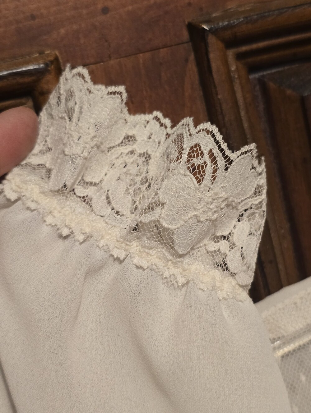 Vtg At Once Women's White Sheer Lace Polyester High Neck Puff Button Blouse Sz S - Picture 4 of 9